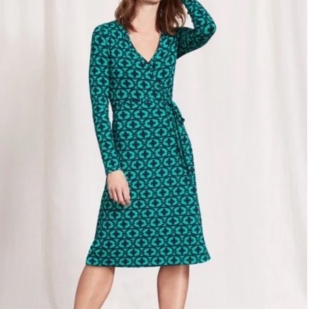 BODEN Kelly Green Clover Print True Wrap Dress Size 8